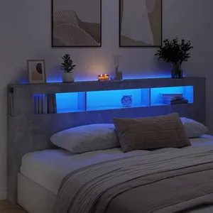 vidaXL Tête de lit à LED gris béton 220x18,5x103,5cm bois d'ingénierie pas cher