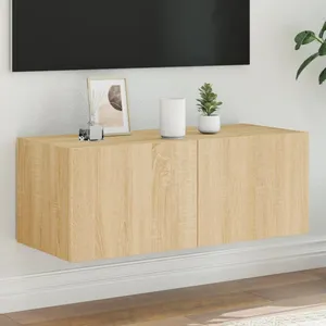 vidaXL Meuble TV mural avec lumières LED chêne sonoma 80x35x31 cm pas cher