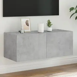 vidaXL Meuble TV mural avec lumières LED gris béton 80x35x31 cm pas cher