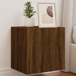 vidaXL Meuble TV mural avec lumières LED chêne marron 40,5x35x40 cm pas cher