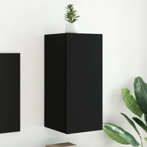 vidaXL Meuble TV mural avec lumières LED noir 30,5x35x70 cm pas cher