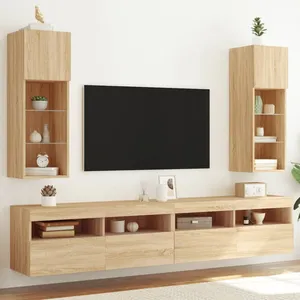 vidaXL Meubles TV avec lumières LED 2 pcs chêne sonoma 30,5x30x90 cm pas cher