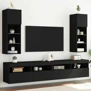 vidaXL Meubles TV avec lumières LED 2 pcs noir 30,5x30x90 cm pas cher