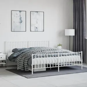 Vidaxl cadre de lit métal sans matelas et pied de lit blanc 183x213 cm pas cher