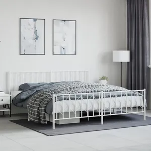 Vidaxl cadre de lit métal sans matelas et pied de lit blanc 193x203 cm pas cher
