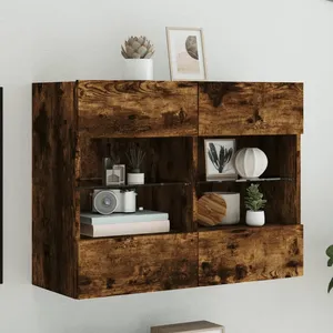 vidaXL Meuble TV mural avec lumières LED chêne fumé 78,5x30x60,5 cm pas cher