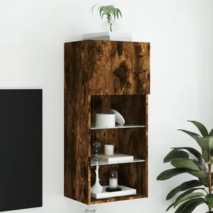 vidaXL Meuble TV avec lumières LED chêne fumé 40,5x30x90 cm pas cher