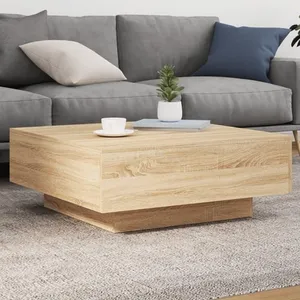 vidaXL Table basse avec lumières LED chêne sonoma 80x80x31 cm pas cher