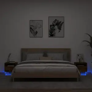 vidaXL Armoires de chevet avec lumières LED 2 pcs chêne fumé pas cher