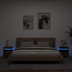 vidaXL Armoires de chevet avec lumières LED 2 pcs chêne marron pas cher
