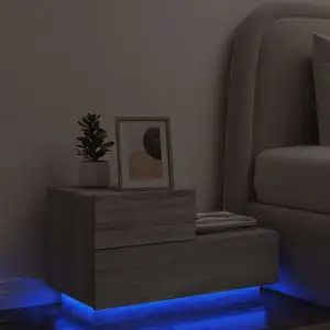 vidaXL Table de chevet avec lumières LED sonoma gris 70x36x40,5 cm pas cher