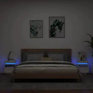 vidaXL Armoires de chevet avec lumières LED 2 pcs blanc 40x39x48,5 cm pas cher