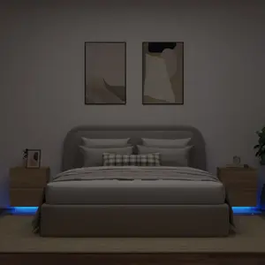vidaXL Armoires de chevet et lumières LED 2 pcs chêne sonoma pas cher