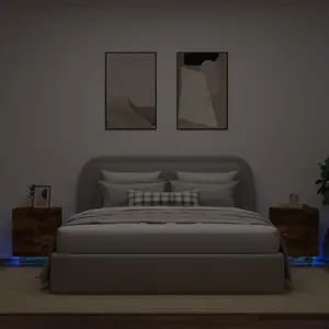 vidaXL Armoires de chevet et lumières LED 2 pcs chêne fumé pas cher