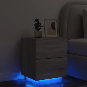vidaXL Armoire de chevet et lumières LED sonoma gris bois d'ingénierie pas cher