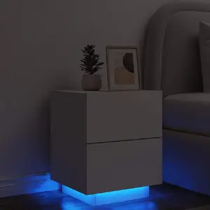 vidaXL Armoire de chevet avec lumières LED blanc bois d'ingénierie pas cher