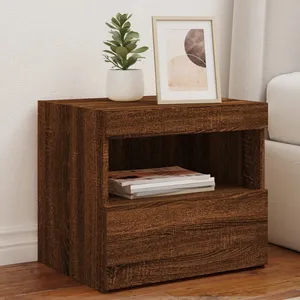 vidaXL Table de chevet avec lumières LED chêne marron 50x40x45 cm pas cher