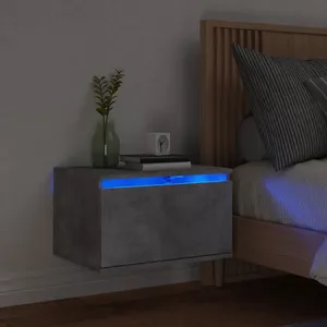 vidaXL Table de chevet murale avec lumières LED gris béton pas cher