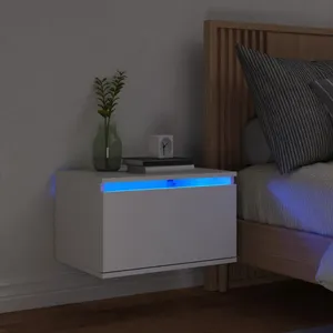 vidaXL Table de chevet murale avec lumières LED blanc pas cher