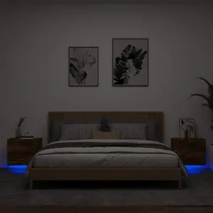 vidaXL Tables de chevet murales avec lumières LED 2 pcs chêne fumé pas cher