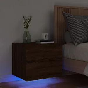 vidaXL Table de chevet murale avec lumières LED chêne marron pas cher