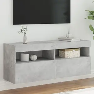 vidaXL Meuble TV mural avec lumières LED gris béton 100x30x40 cm pas cher