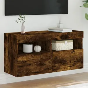 vidaXL Meuble TV mural avec lumières LED chêne fumé 80x30x40 cm pas cher