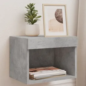 vidaXL Table de chevet murale avec lumières LED gris béton pas cher