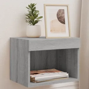 vidaXL Tables de chevet murales avec lumières LED 2 pcs sonoma gris pas cher