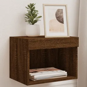 vidaXL Table de chevet murale avec lumières LED chêne marron pas cher
