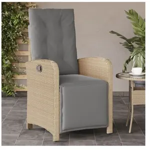 vidaXL Chaise inclinable de jardin et repose-pied mélange beige rotin pas cher
