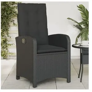 vidaXL Chaise inclinable de jardin avec coussins noir résine tressée pas cher