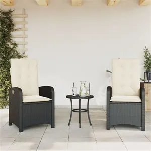 vidaXL Chaises inclinables de jardin lot de 2 et coussins noir rotin pas cher