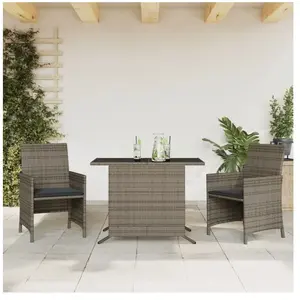 vidaXL Ensemble de bistro 3 pcs avec coussins gris résine tressée pas cher