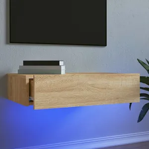Comparateur de prix : vidaXL Meuble TV avec éclairage LED chêne sonoma 60x35x15,5 cm