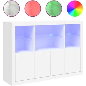 vidaXL Buffets avec lumières LED 3 pcs blanc bois d'ingénierie pas cher