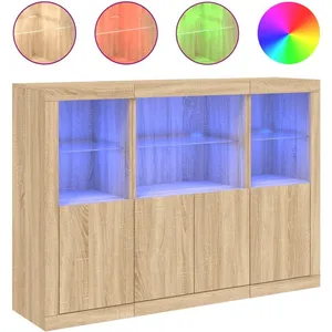 Comparateur de prix : vidaXL Buffets avec lumières LED 3 pcs chêne sonoma bois d'ingénierie