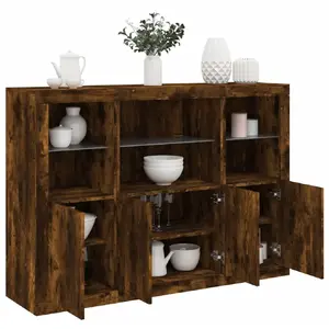 Comparateur de prix : Non communiqué vidaXL Buffets avec lumières LED 3 pcs chêne fumé bois d'ingénierie