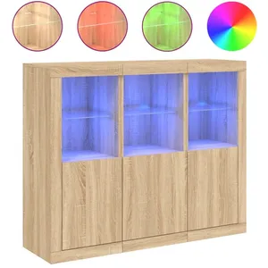 Comparateur de prix : vidaXL Buffets avec lumières LED 3 pcs chêne sonoma bois d'ingénierie