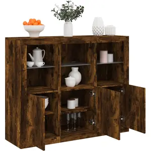 Non communiqué vidaXL Buffets avec lumières LED 3 pcs chêne fumé bois d'ingénierie pas cher