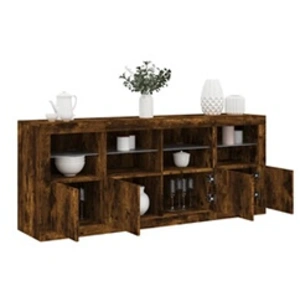 vidaXL Buffet avec lumières LED chêne fumé 163x37x67 cm pas cher
