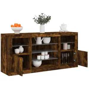 vidaXL Buffet avec lumières LED chêne fumé 142,5x37x67 cm pas cher