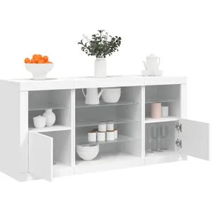 vidaXL Buffet avec lumières LED blanc 142,5x37x67 cm pas cher
