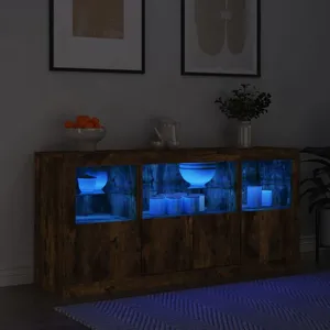 vidaXL Buffet avec lumières LED chêne fumé 142,5x37x67 cm pas cher