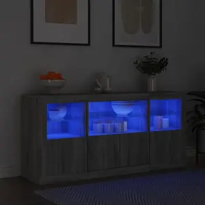 vidaXL Buffet avec lumières LED sonoma gris 142,5x37x67 cm pas cher