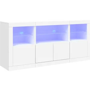 vidaXL Buffet avec lumières LED blanc 142,5x37x67 cm pas cher