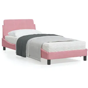vidaXL Cadre de lit avec tête de lit Rose 90x190 cm Velours pas cher