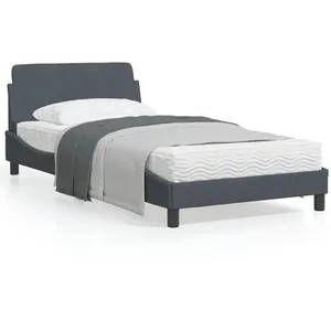vidaXL Cadre de lit avec tête de lit Gris foncé 100x200 cm Velours pas cher