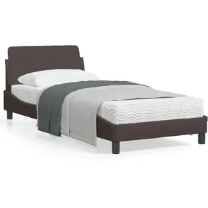 vidaXL Cadre de lit avec tête de lit Marron foncé 90x200 cm Tissu pas cher