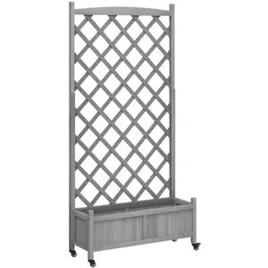 Comparateur de prix : vidaXL Jardinière avec treillis et roues gris bois massif de sapin